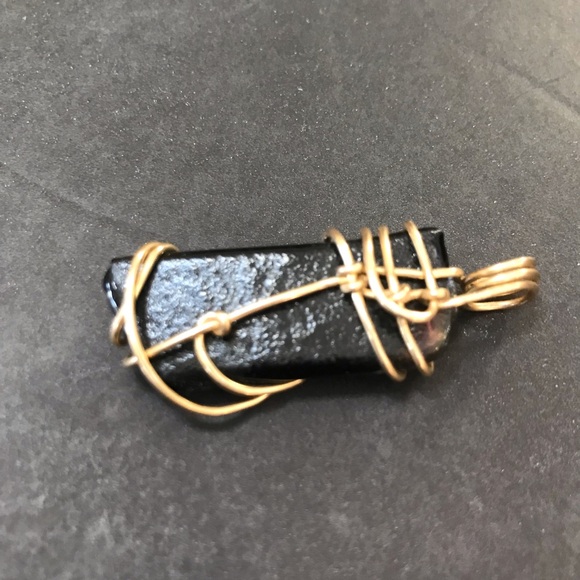 Large Black Green Blue dichroic glass Pendant Wire Wrapped GF Iridescent Artisan - Picture 5 of 8